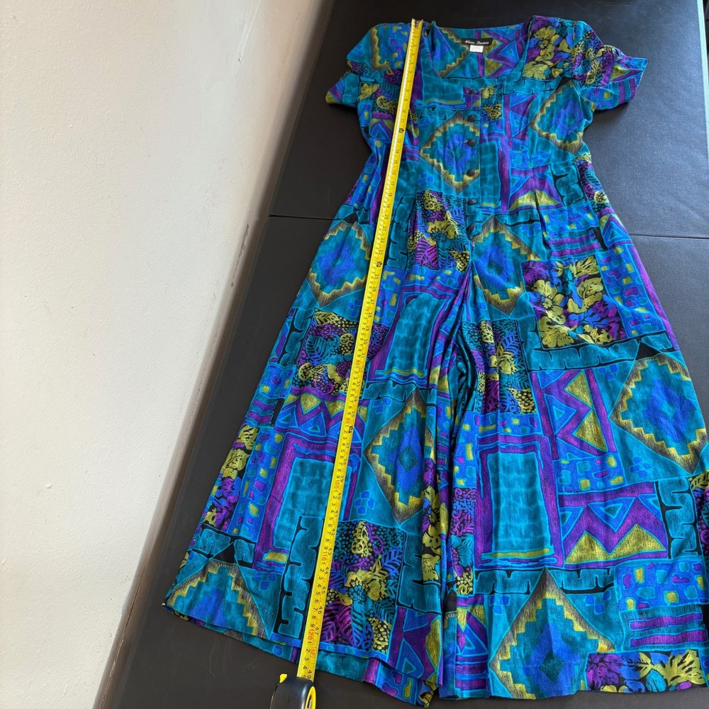 Vintage Moon Dance Wide Leg Jumpsuit Size 8 Aztec Southwestern Blue Funky Artsy - Picture 11 of 16
